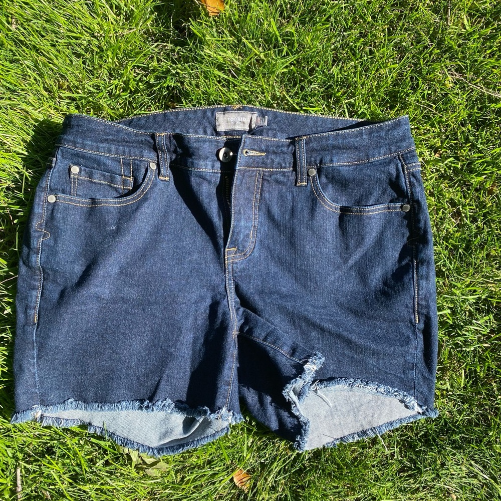 Torrid Stretch” Feel The Fit” Blue Denim Jean Shorts Woman's Size 14 Raw Hem